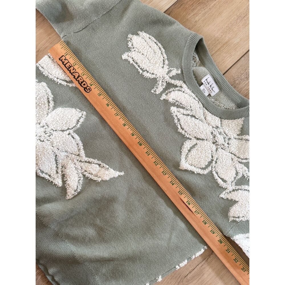 Nicole Miller Sage Cream Floral Sweater Coastal Grandma Embroidered Knit Top S - Picture 8 of 11